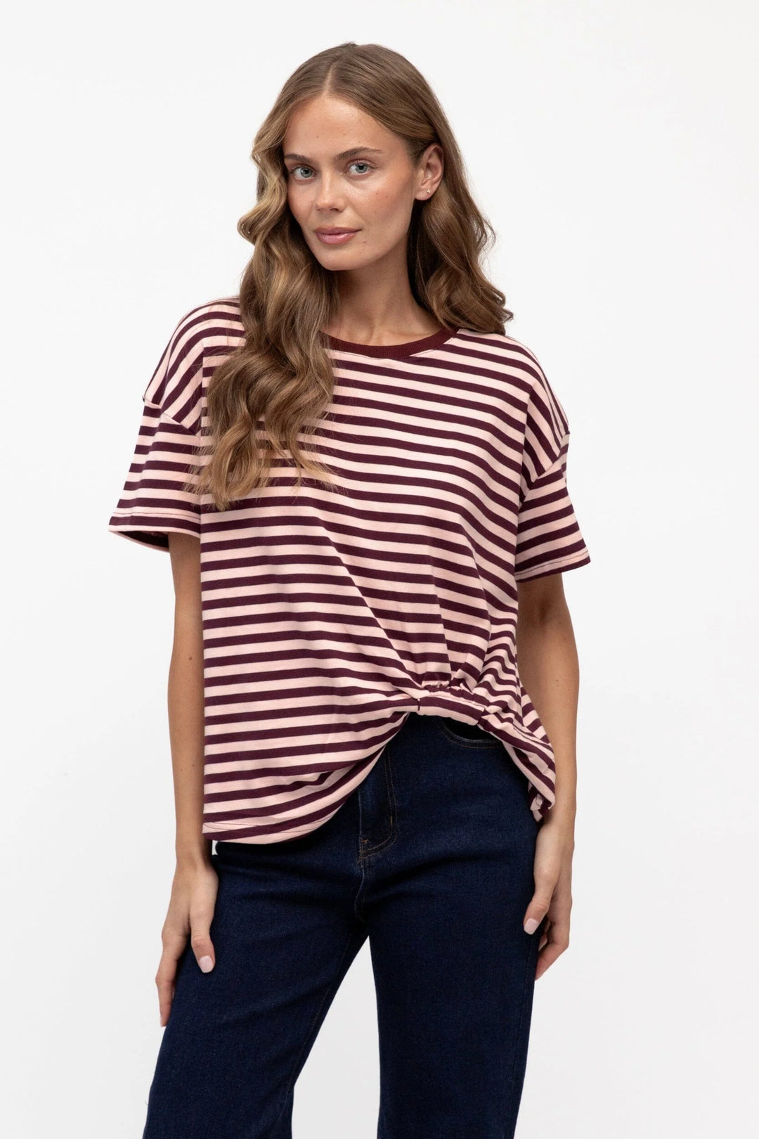 Easy Tuck Tee Blush Stripe