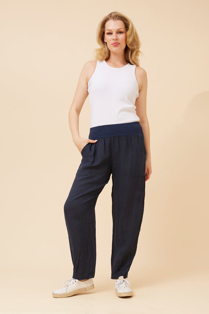Bottega Moda Linen Pants Navy
