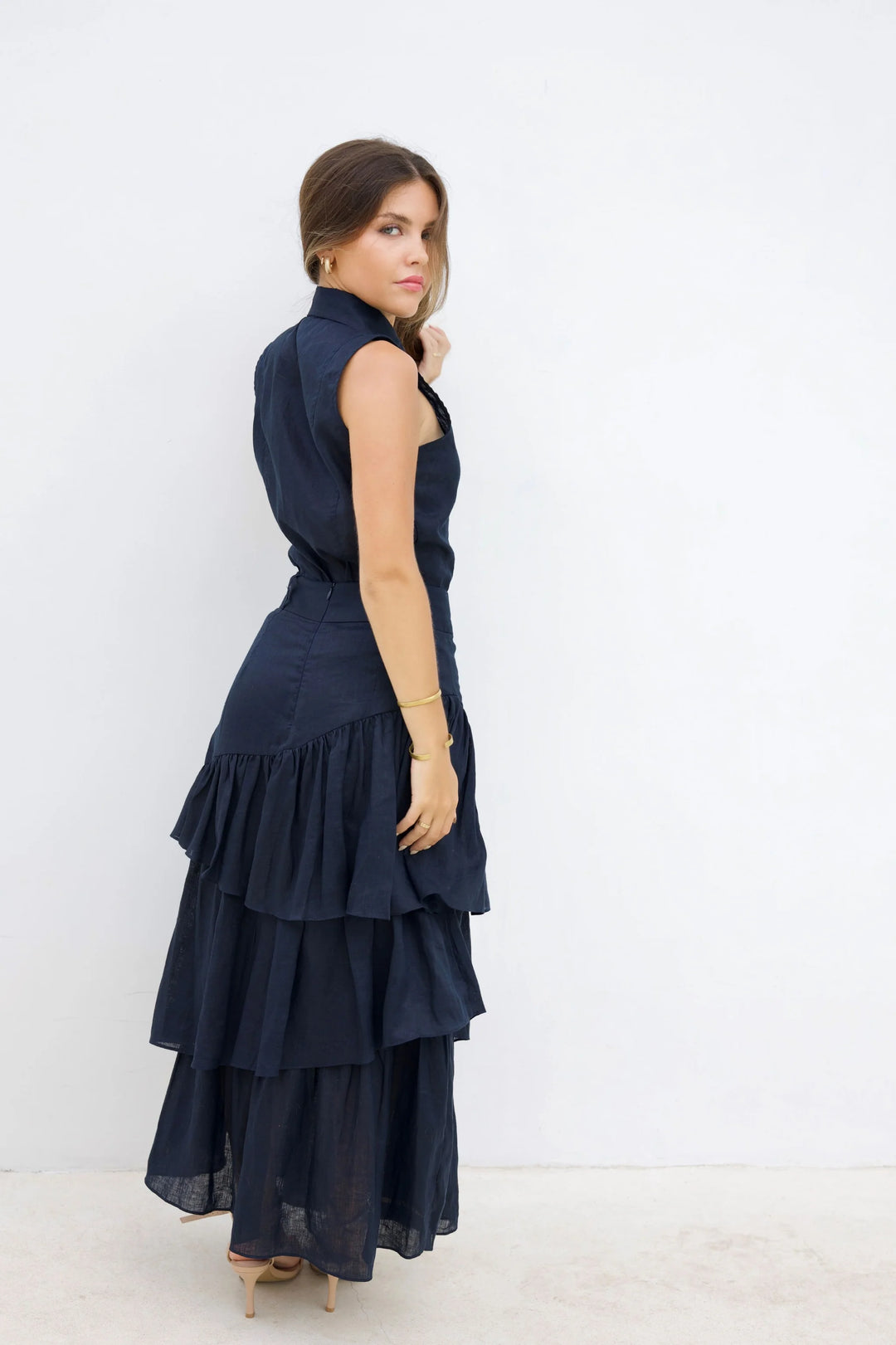 Joanie Tiered Maxi Skirt - Ink Navy Blue